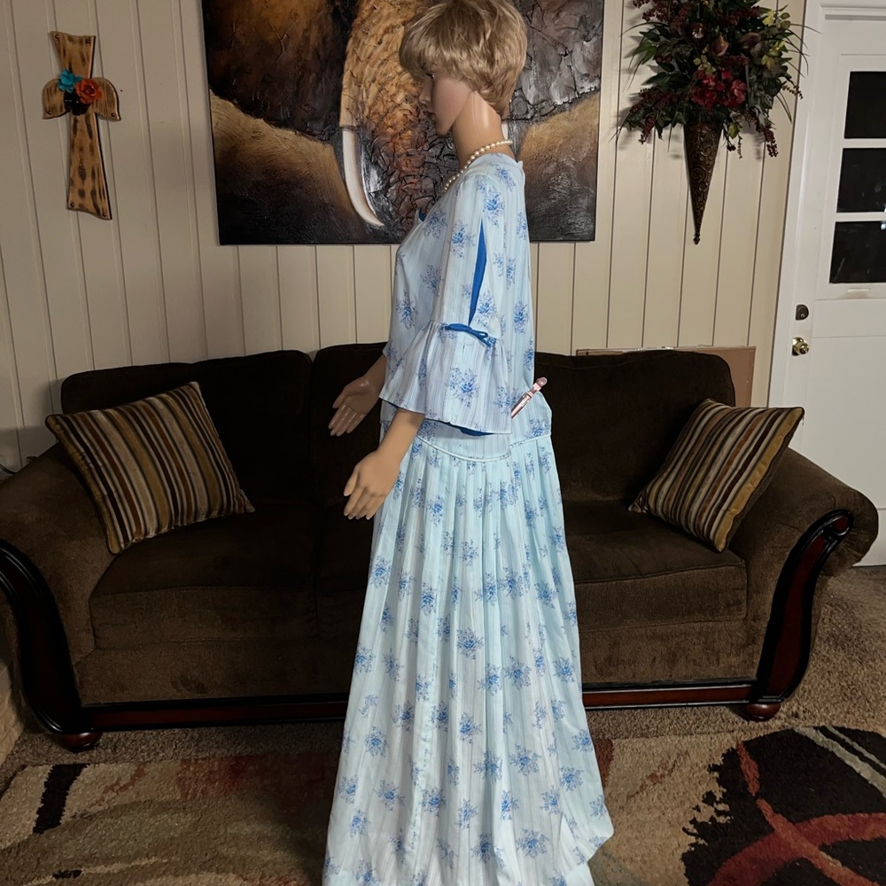 Katerina Originals ~ 2 X-Large ~ Vintage (70’s) ~ Blue Floral ~ Boho Maxi Dress - Picture 7 of 16